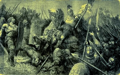 Belisarius Leads the Roman Army Against the Goths (illustration from The Illustrated History of the World, published c.1880)