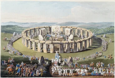 Breton festival on a megalithic field (with dolmens and menhirs) - in “Celts and Goths, customs of the inhabitants of the British Isles of the early 6th century and the Gothic nations of the west coast of the Baltic”, by S. R. Meyrick and Ch. Smith