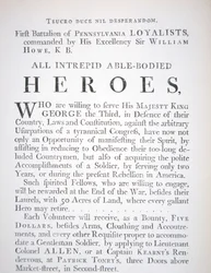 British recruitment poster for the First Battalion of Pennsylvania Loyalists, during the American Revolutionary War