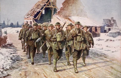 British Troops on the March in Winter Conditions