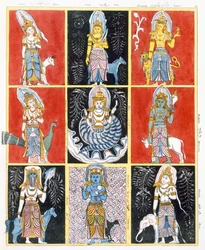 Buddhists representing the stars, sun and moon, from The History and Doctrine of Buddhism by Edward Upham, 1829