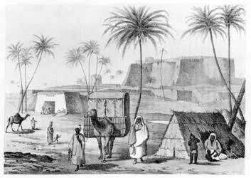 Camel Litter at Morzouk in the Fezzan, Libya, from Narrative of Travels in Northern Africa by G.F. Lyon, Published 1821