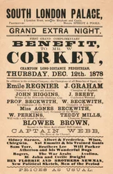 Captain Webb, the Hero of the Channel, Corkey the Pedestrian, the Beckwiths (Swimmers) and Others at the South London Palace, 1878