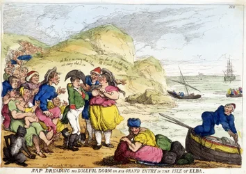 Cartoon about the arrival of Napoleon Bonaparte on Elba Island