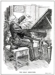 Cartoon lampooning Lloyd George as the Great Improviser or leader of the Improvisa-Tories, June, 1920