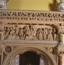 Carved Fireplace in the Drawing Room, Depicting Elizabeth I Being Greeted by the Earl of Hereford in 1591, 16th Century