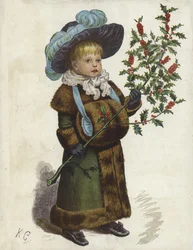Child Holding a Large Holly Branch