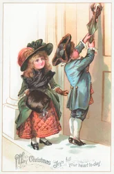 Children Using Umbrella to Knock on Door