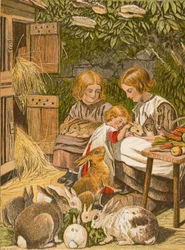 Children with Their Pet Rabbits