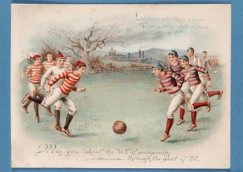 Christmas postcard of a football match, 1892