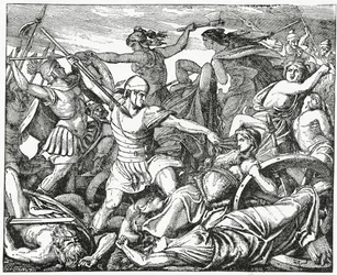 Cimbric Women defend their Wagon Fort from Roman soldiers, 1882