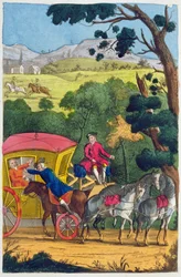 Colonel Jack robbing Mary Smith in Maidenhead Thicket, illustration from the Lives and Adventures of the Most Celebrated Highwaymen and Street Robbers... published 1822