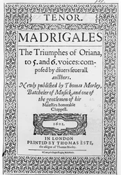 Cover to the Tenor part of The Triumphes of Oriana, published by Thomas Este, 1601