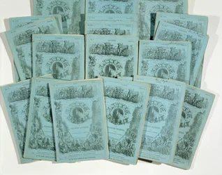 Covers from the Monthly Issues of Little Dorrit by Charles Dickens, published c. 1856