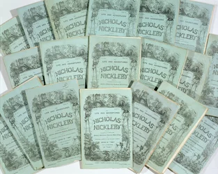 Covers from the Monthly Issues of The Life and Adventures of Nicholas Nickleby by Charles Dickens, published in 1839