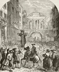 Daniel Defoe in the pillory at the Temple Bar, from 