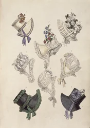 Day bonnets, fashion plate from Ackermann