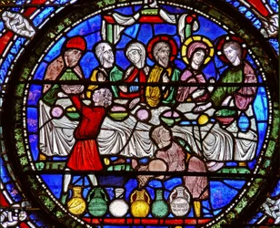 Detail from one of the Bible Windows depicting the Cana wedding feast