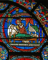 Detail from the Miracle Window depicting St. Thomas visiting a sick man in his sleep
