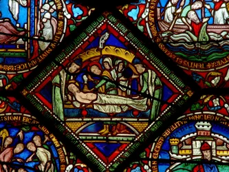 East window of the Trinity Chapel depicting the Entombment (detail)