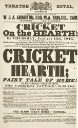 Dickens playbill: The Cricket on the Hearth at Theatre Royal, Derby, January 15th, 1846