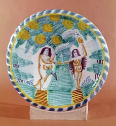 Dish depicting Adam and Eve