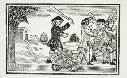 Dr. Faustus trick on twenty students, illustration from Chap-books of the Eighteenth Century by John Ashton, pub. 1882