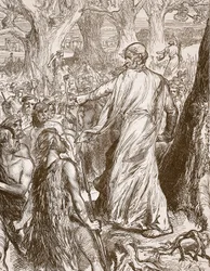 Druids inciting the Britons to oppose the landing of the Romans, illustration from Cassell