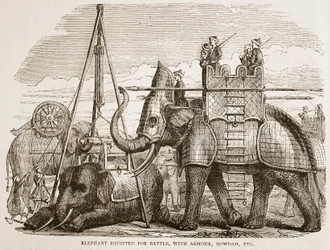 Elephant Equipped for Battle, with Armour, Howdah, etc., Illustration from Cassell