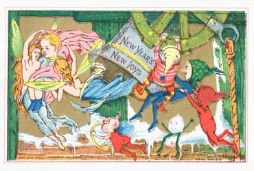 Elves and Angels Celebrating New Year