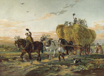 Farmers returning from the fields with Hay Wagon