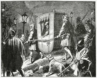 Flight of the Emperor Charles V in 1552 from the Protestant Lutheran forces led by the Elector Maurice of Saxony, 1882
