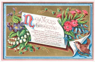 Flowers and Bird, New Year Card