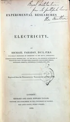 Frontispiece for Experimental Researches in Electricity by Michael Faraday published 1839