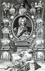 Frontispiece to Naval History of England by Thomas Lediard, published 1735
