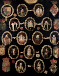 Genealogical Chart Tracing the Tudor Roots of Mary Stuart, Queen of Scots and Her Son James VI of Scotland and I of England, c.1603