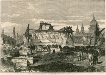 General view of the works for the London, Chatham and Dover Railway Bridge at Blackfriars, London