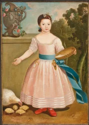 Girl feeding chickens