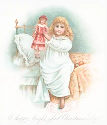 Girl getting out of bed on Christmas morning with present