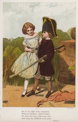 Girl with a boy dressed up as a soldier
