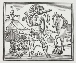 Guy having slain Armarant, illustration from Chap-books of the Eighteenth Century by John Ashton, pub. 1882