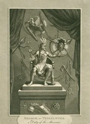 Haloch, or Tescalipuca, a Deity of the Mexicans, illustration from The World: or the present State of the Universe, being a General and Complete Collection of Modern Voyages and Travels, by Cavendish