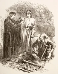 Hamlet Holds the Skull of Yorick, Illustration of Act V, Scene I in Hamlet, from 