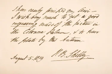 Handwriting and signature of Percy Bysshe Shelley, 1819