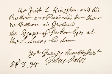 Handwriting and signature of Titus Oates, 1694