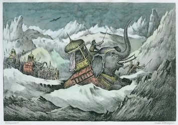 Hannibal (247-c.183 BC) and His War Elephants Crossing the Alps (Later Colouration)