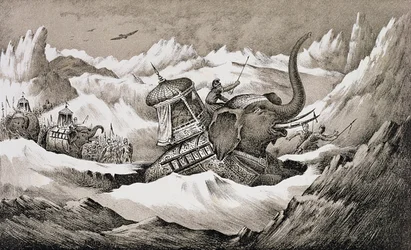 Hannibal and his war elephants crossing the Alps