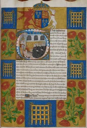 Henry VII presenting the indenture to John Islip, Abbot of Westminster Abbey, Indentures of Westminster Abbey