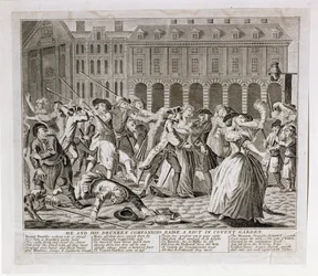 He and His Drunken Companions Raise a Riot in Covent Garden, 1735