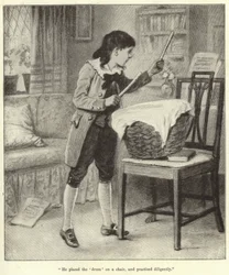 He placed the drum on a chair, and practised diligently